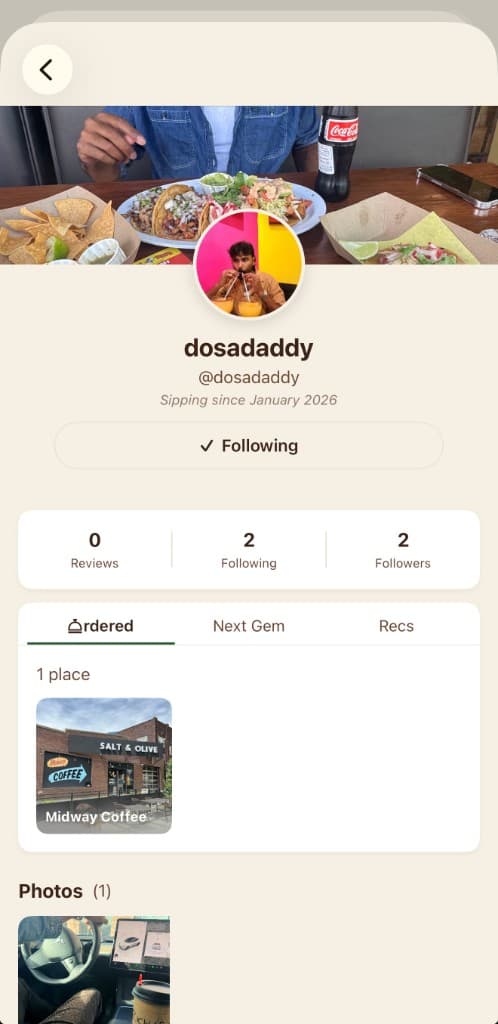 OrderFor social profile showing ordered shops and followers